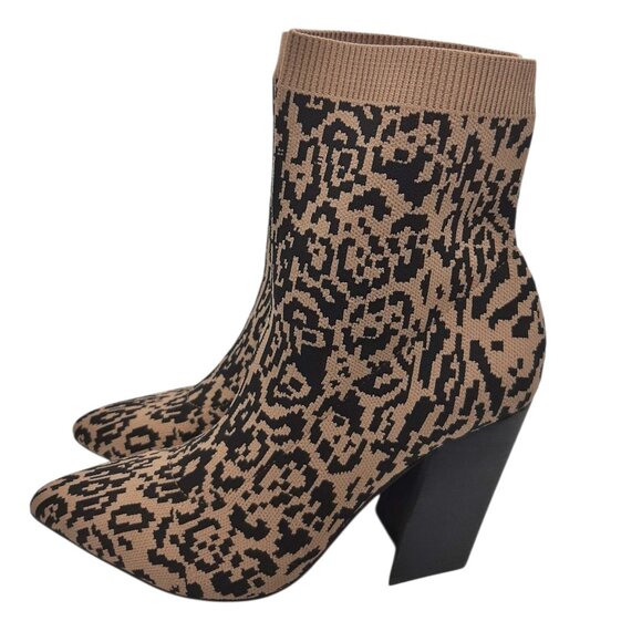 Vince Camuto Leopard Print Knit Sock Booties Pointed Toe Block Heel Boots SZ 8 - Picture 4 of 10